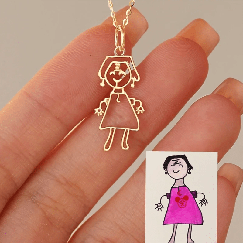 Custom Kids Drawing Necklace in S925 Sterling Silver - Metis Grace