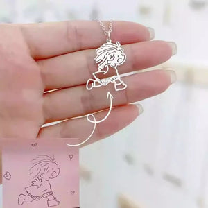 Custom Kids Drawing Necklace in S925 Sterling Silver - Metis Grace