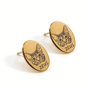 Custom Pet Photo & Name Oval Stud Earrings - Metis Grace