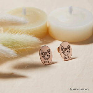 Custom Pet Photo & Name Oval Stud Earrings - Metis Grace