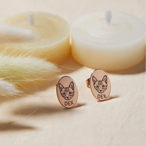 Custom Pet Photo & Name Oval Stud Earrings - Metis Grace