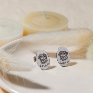 Custom Pet Photo & Name Oval Stud Earrings - Metis Grace