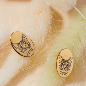 Custom Pet Photo & Name Oval Stud Earrings - Metis Grace