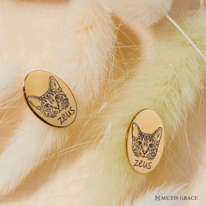 Custom Pet Photo & Name Oval Stud Earrings - Metis Grace