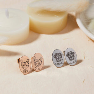 Custom Pet Photo & Name Oval Stud Earrings - Metis Grace