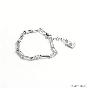 Custom S925 Silver Paperclip Birth Flower Bracelet - Metis Grace