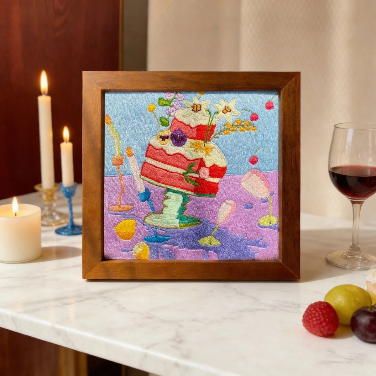 Hand Embroidered Cake Party Framed Art - Metis Grace