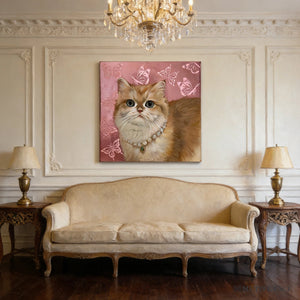 Hand - Painted Custom Pet Portrait – Square Canvas | Pink Butterfly Background - Metis Grace