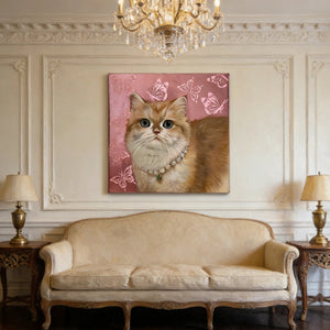 Hand - Painted Custom Pet Portrait – Square Canvas | Pink Butterfly Background - Metis Grace