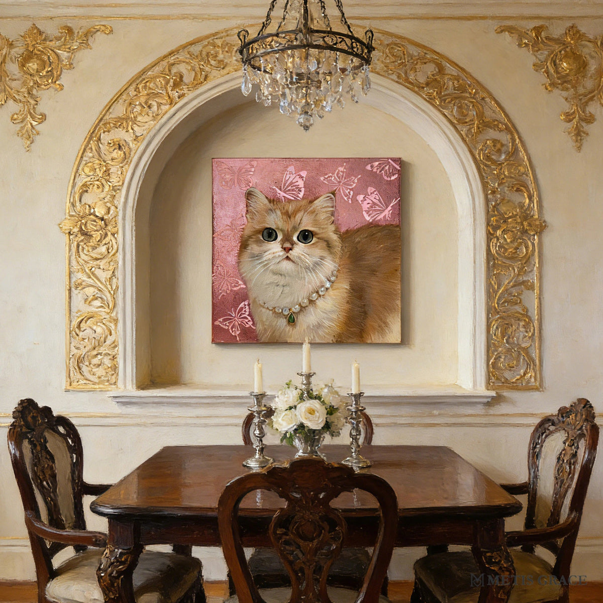 Hand - Painted Custom Pet Portrait – Square Canvas | Pink Butterfly Background - Metis Grace