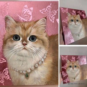 Hand - Painted Custom Pet Portrait – Square Canvas | Pink Butterfly Background - Metis Grace