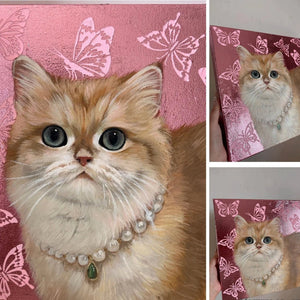 Hand - Painted Custom Pet Portrait – Square Canvas | Pink Butterfly Background - Metis Grace