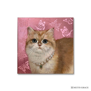 Hand - Painted Custom Pet Portrait – Square Canvas | Pink Butterfly Background - Metis Grace