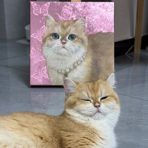 Hand - Painted Custom Pet Portrait – Square Canvas | Pink Butterfly Background - Metis Grace