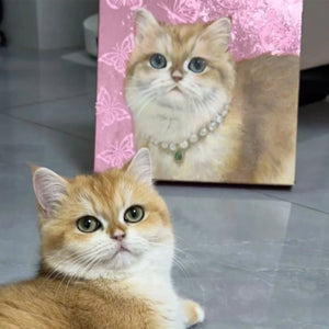 Hand - Painted Custom Pet Portrait – Square Canvas | Pink Butterfly Background - Metis Grace