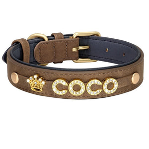Personalized Leather Crystal Dog ID Collar - Metis Grace