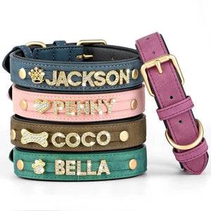 Personalized Leather Crystal Dog ID Collar - Metis Grace