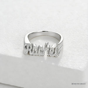 S925 3D Custom Name Ring with Diamond - Metis Grace