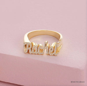 S925 3D Custom Name Ring with Diamond - Metis Grace