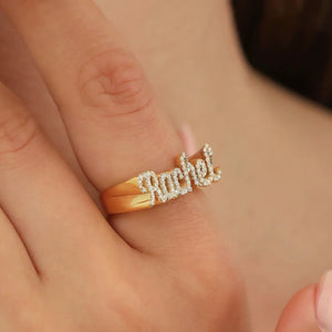 S925 3D Custom Name Ring with Diamond - Metis Grace