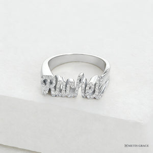 S925 3D Custom Name Ring with Diamond - Metis Grace