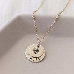 S925 Birth Flower Disc Necklace - Custom Engraved - Metis Grace