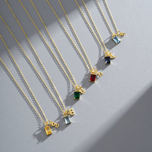 S925 Sterling Silver Alphabet Necklace with 12 Birthstones - Metis Grace