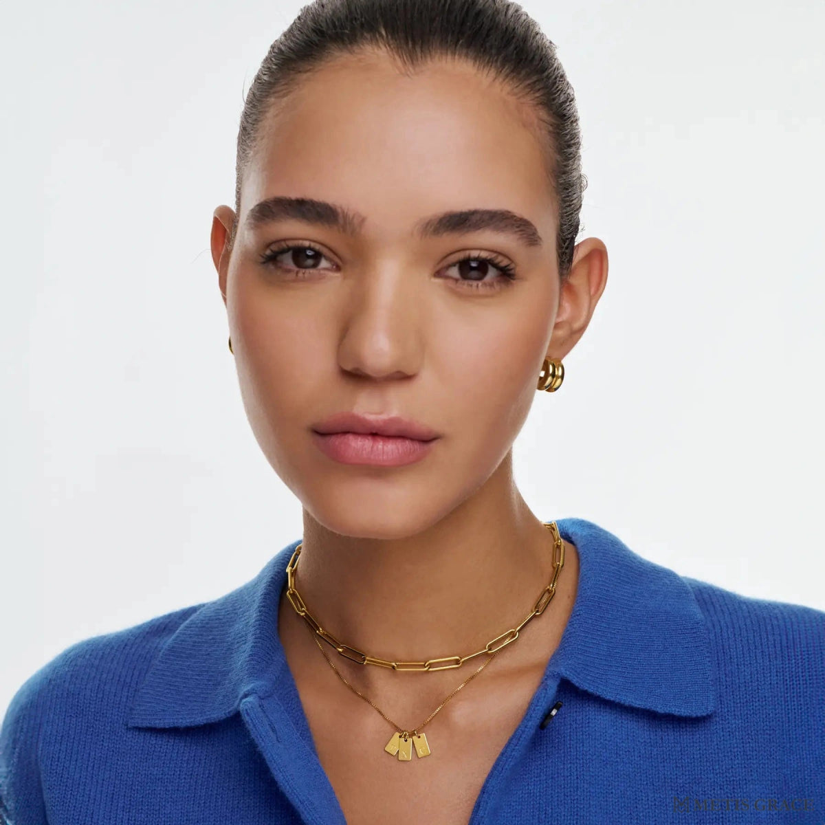 S925 Sterling Silver Alphabet Square Pendant Necklace - Metis Grace