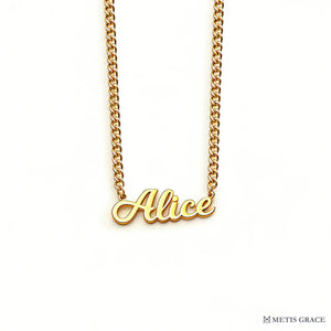 S925 Sterling Silver Cuban Chain Name Pendant Necklace - Metis Grace