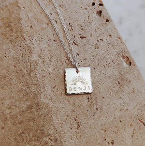 S925 Sterling Silver Custom Name Square Pendant Necklace - Metis Grace