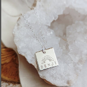 S925 Sterling Silver Custom Name Square Pendant Necklace - Metis Grace