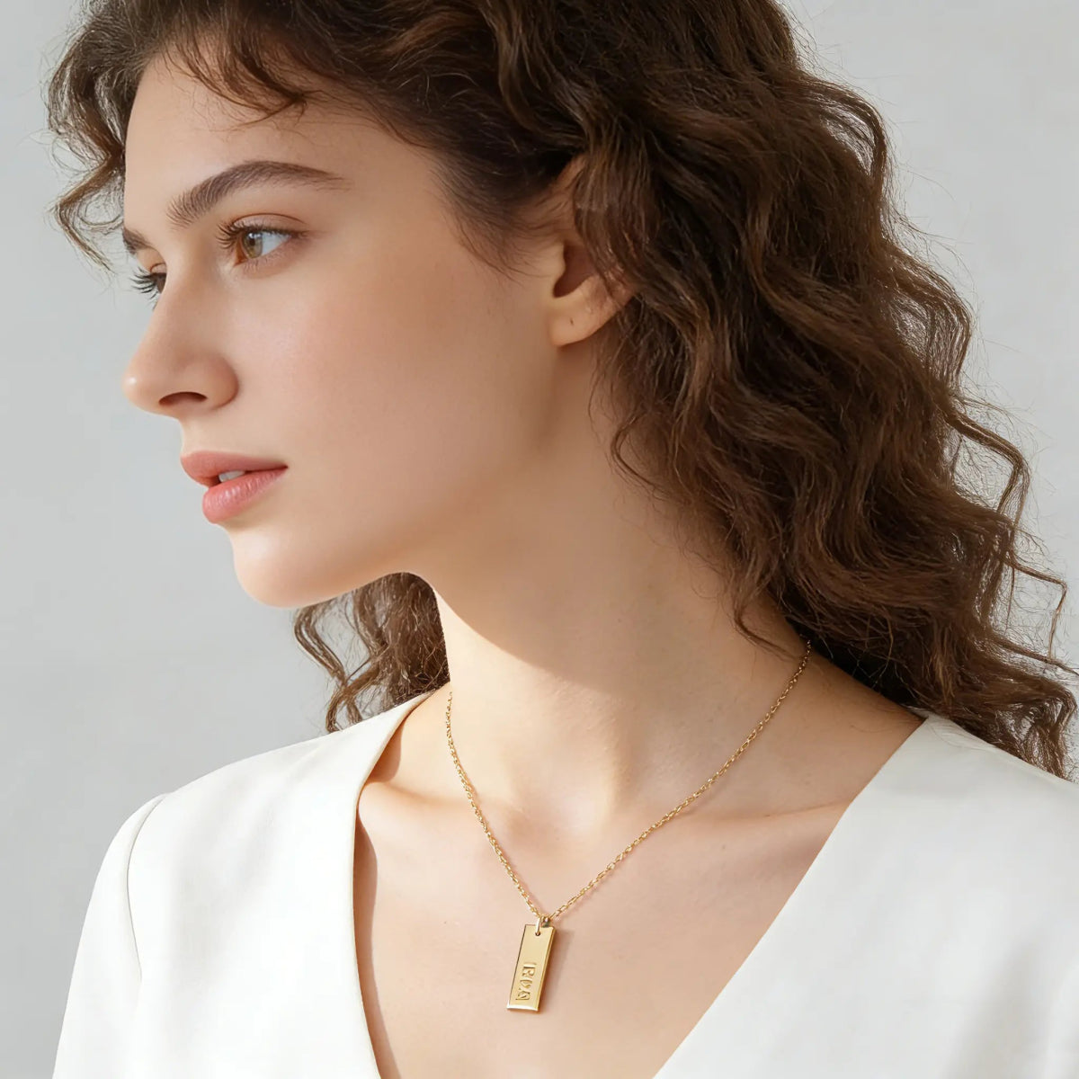 S925 Sterling Silver Engraved Rectangle Necklace - Metis Grace