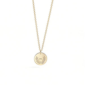 S925 Sterling Silver Leaf Round Initial Pendant Necklace - Metis Grace
