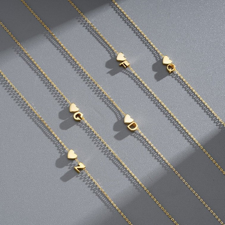 3D S925 Sterling Silver Heart Initial Necklace - Metis Grace