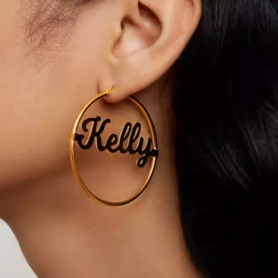 Custom Name Hoop Earrings in S925 Sterling Silver