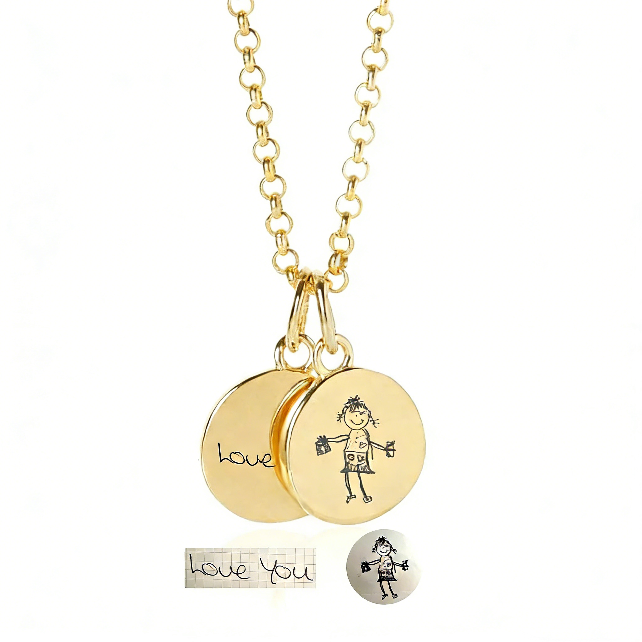 S925 Sterling Silver Custom Kids Drawing Disc Necklace