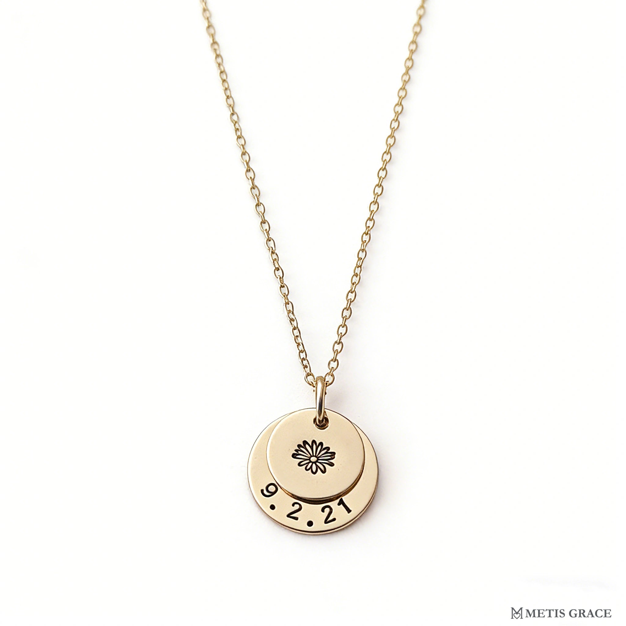 S925 Birth Flower Disc Necklace – Custom Engrave