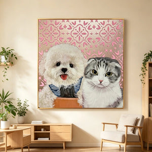 Custom Hand-Painted Pet Portrait – Square Canvas | Textured Color Background - Metis Grace