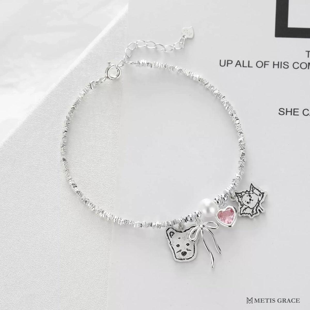 Custom Multi Pet Bracelet – Heart & Bow Sterling Silver - Metis Grace