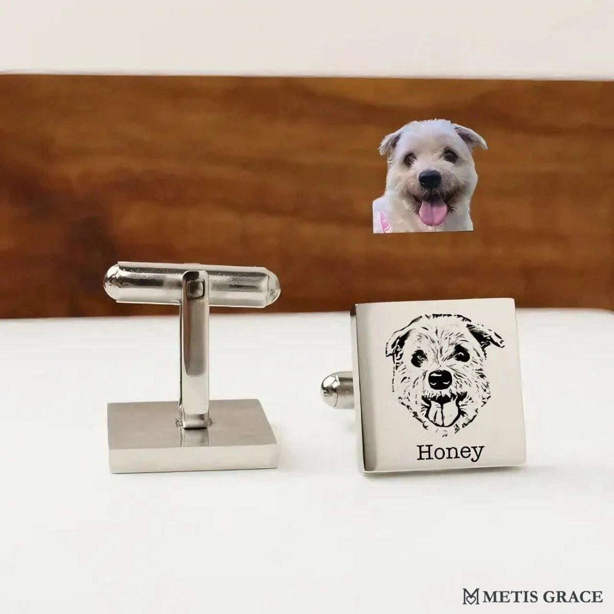 Custom Pet Photo Engraved Square Cufflinks - Metis Grace
