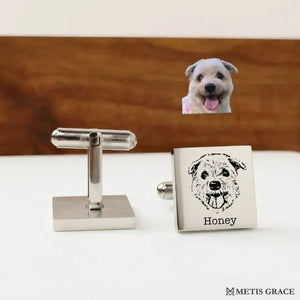 Custom Pet Photo Engraved Square Cufflinks - Metis Grace