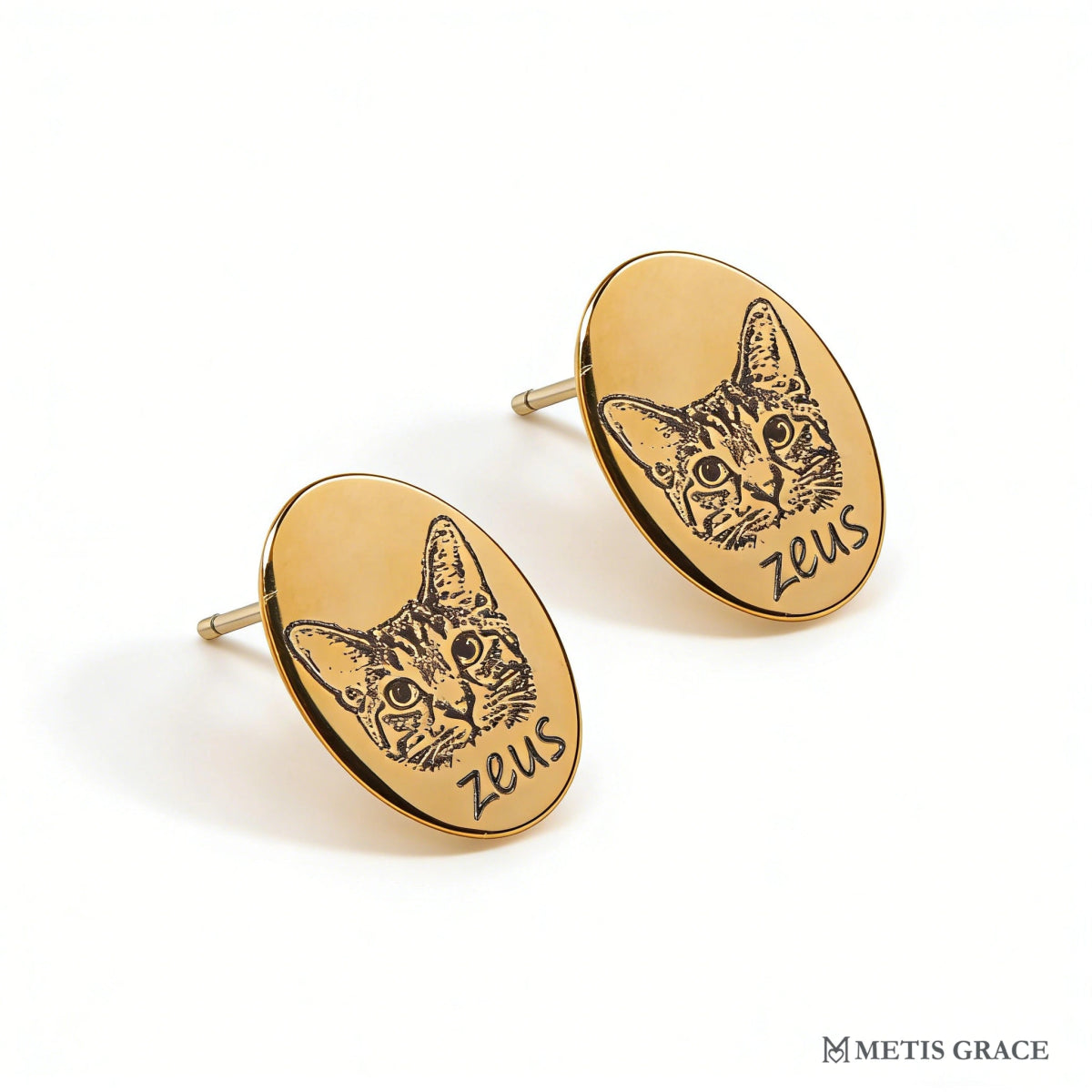 Custom Pet Photo & Name Oval Stud Earrings - Metis Grace