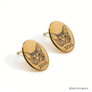 Custom Pet Photo & Name Oval Stud Earrings - Metis Grace