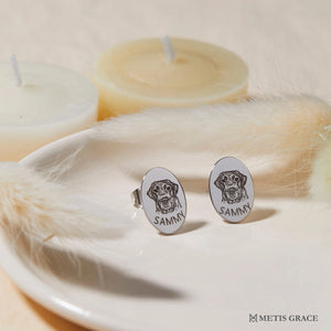 Custom Pet Photo & Name Oval Stud Earrings - Metis Grace