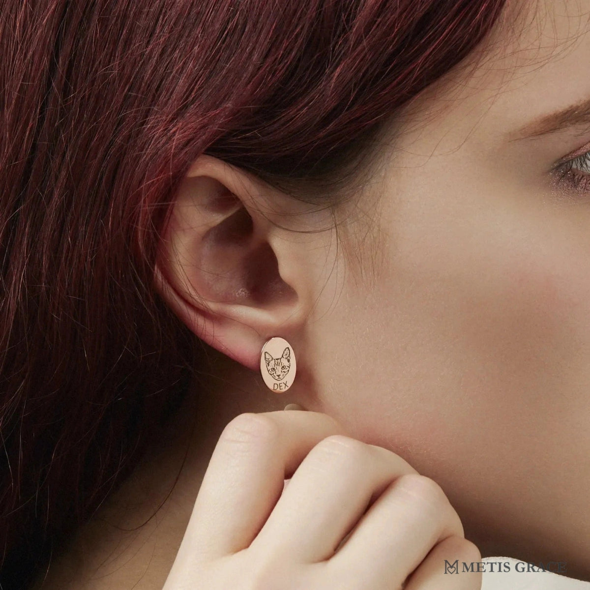 Custom Pet Photo & Name Oval Stud Earrings - Metis Grace