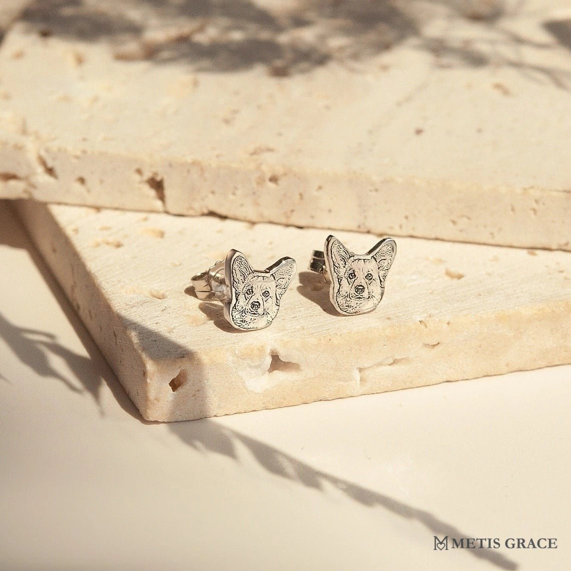 Custom Pet Portrait Outline Stud Earrings - Metis Grace