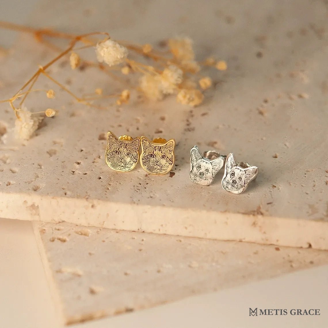 Custom Pet Portrait Outline Stud Earrings - Metis Grace