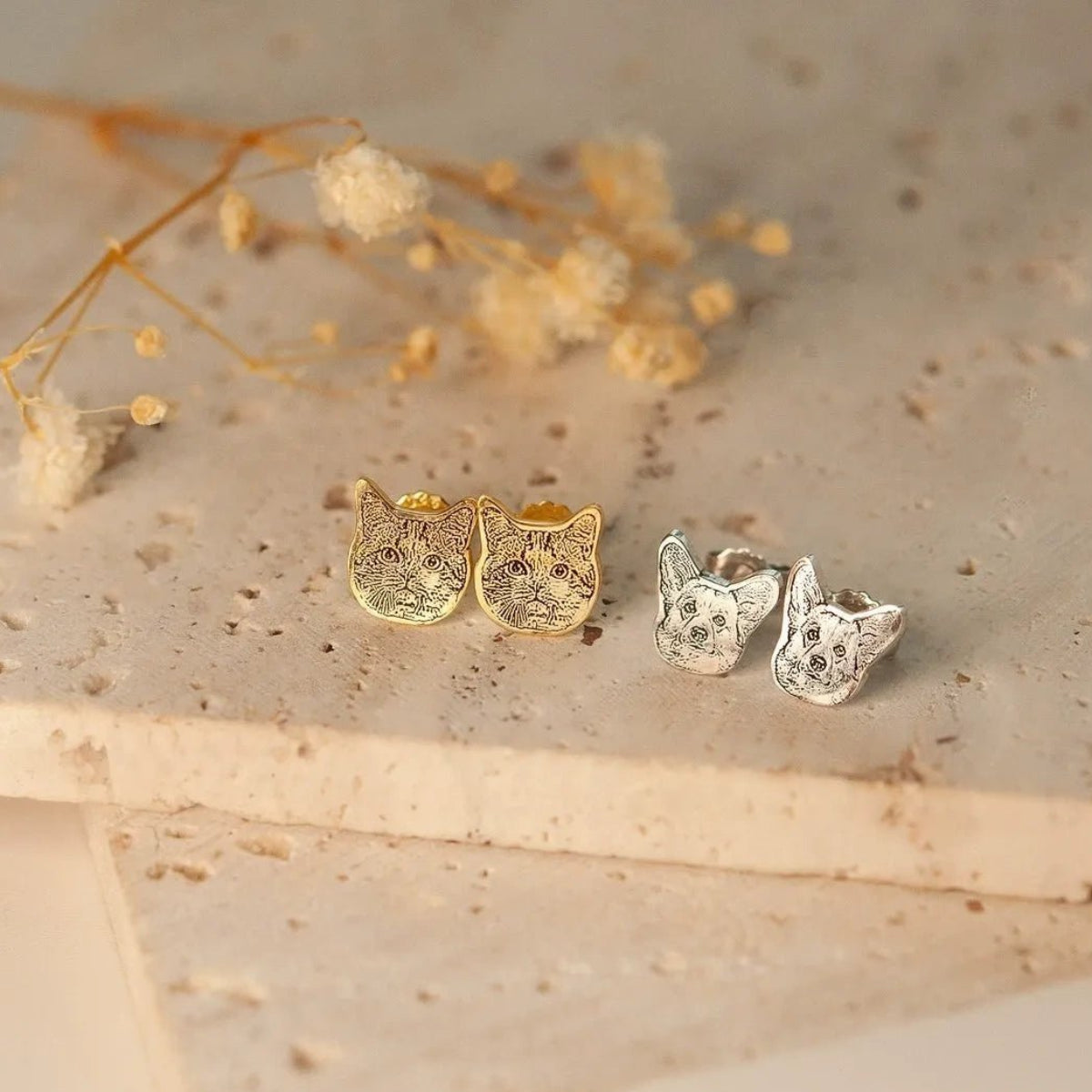 Custom Pet Portrait Outline Stud Earrings - Metis Grace
