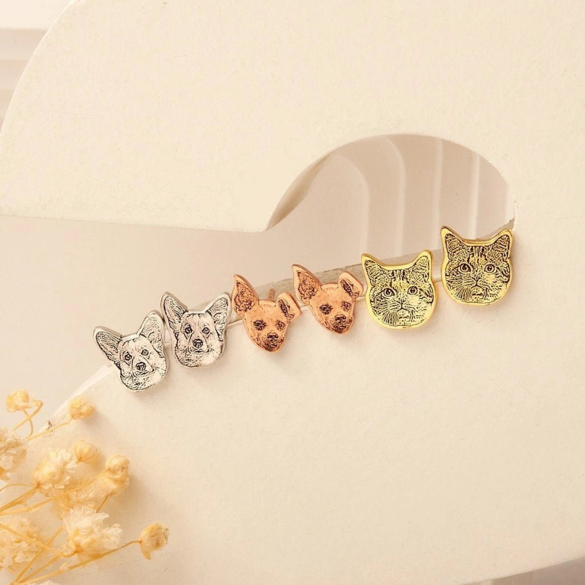 Custom Pet Portrait Outline Stud Earrings - Metis Grace