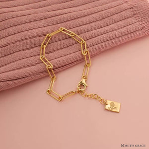 Custom S925 Silver Paperclip Birth Flower Bracelet - Metis Grace